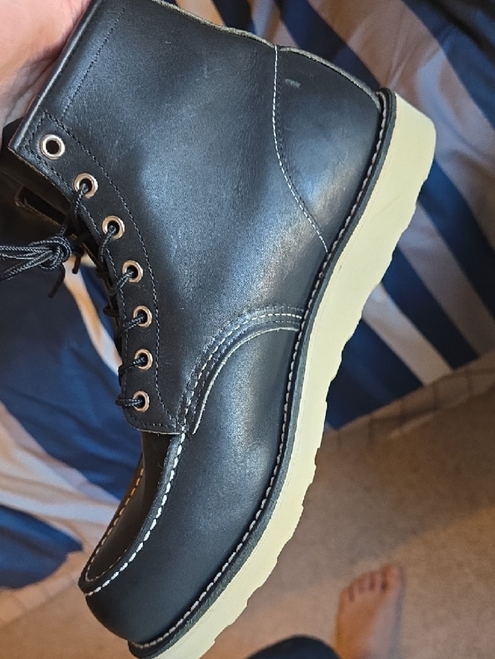 Red Wing Shoes Black Leather Moc Toe Boots with Cream Outsole - Picture 8 of 10